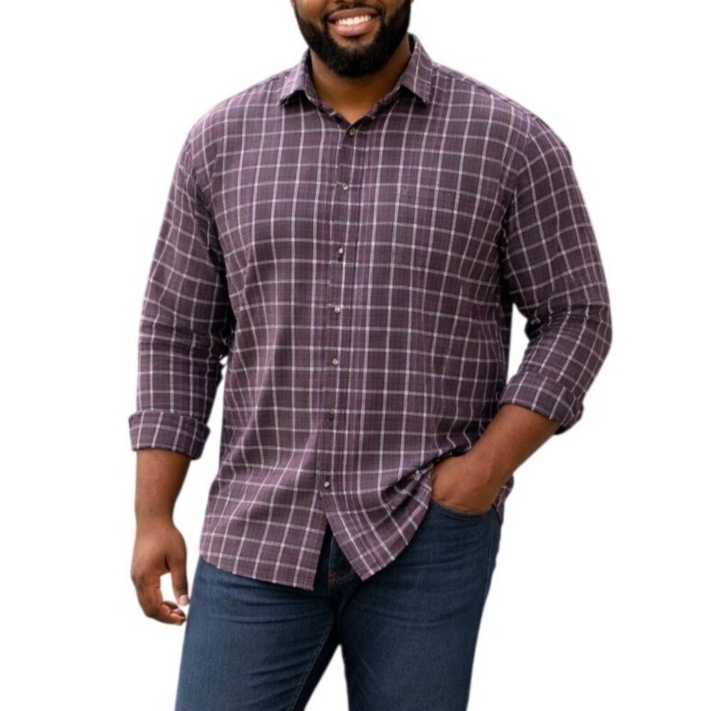 Scott James Size XL Shirt Plaid Button-Down Long Sleeve Casual Brown